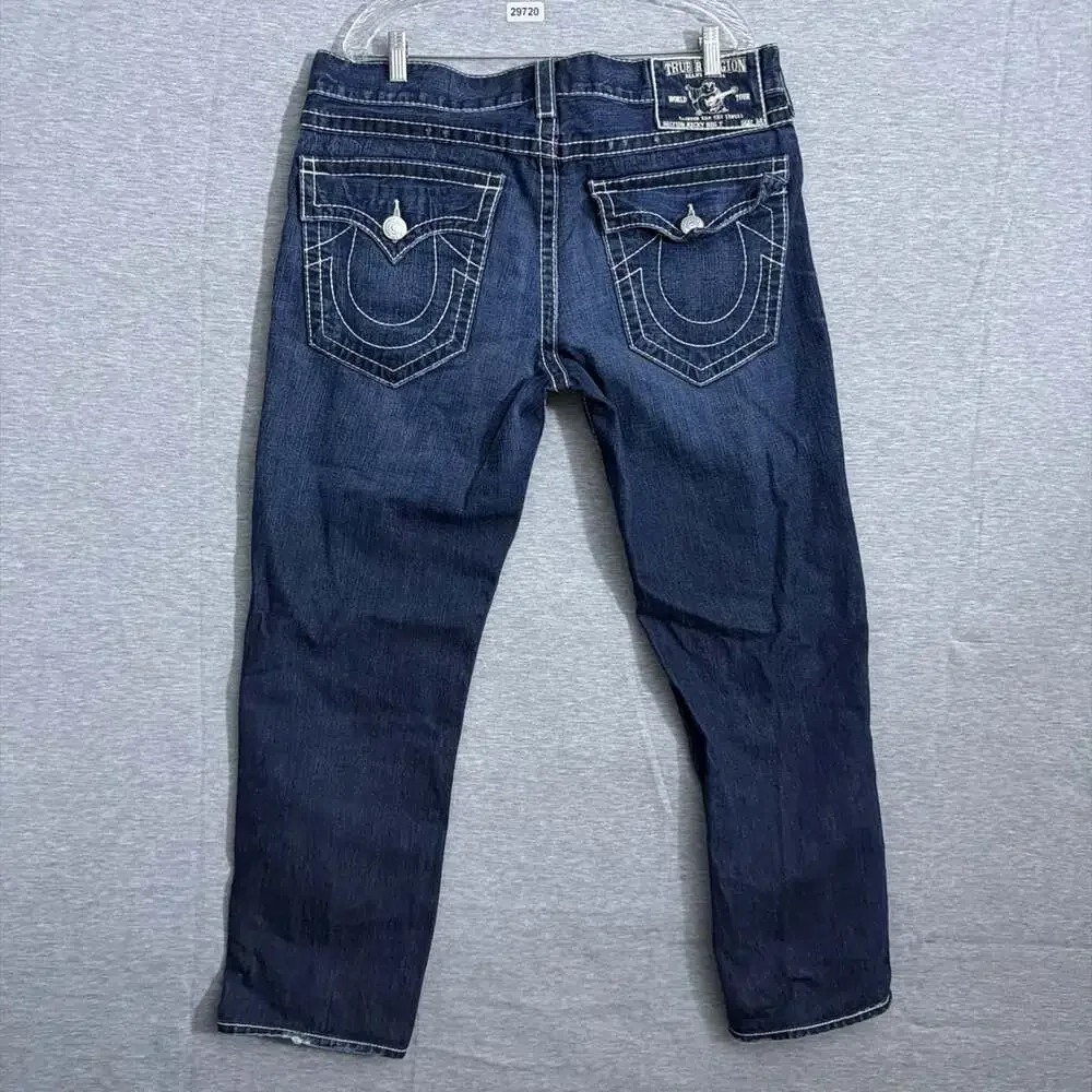 True Religion Men's 36 Blue Denim Ricky Big T Straight Leg Flap Pocket Jeans